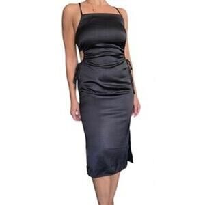 NWT House of Harlow 1960 Satin Keyhole Cutout Midi Dress Black Size Large